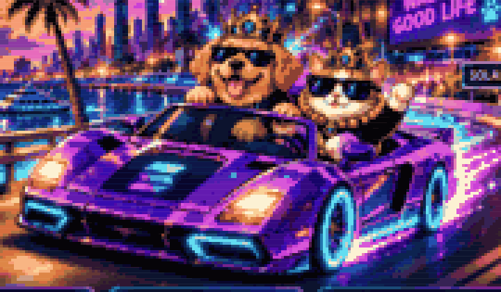 Pixel WALFU dog and cat riding a car